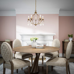Chandelier, 5-Light Steel and Crystal in Antique Gold Leaf