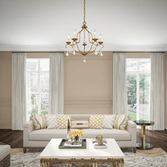 Chandelier, 5-Light Steel and Crystal in Antique Gold Leaf
