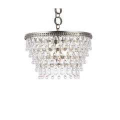 Chandelier, 5-Light Tiered Crystal in Antique Silver Metal