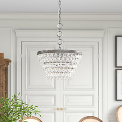 Chandelier, 5-Light Tiered Crystal in Antique Silver Metal