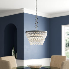 Chandelier, 5-Light Tiered Crystal in Antique Silver Metal