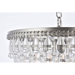 Chandelier, 5-Light Tiered Crystal in Antique Silver Metal