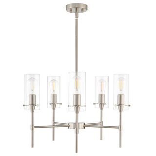 Chandelier, 5-Light with Clear Glass Shades in Brushed Nickel