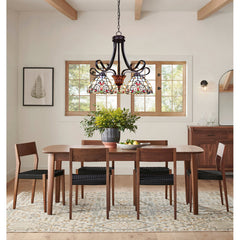 Chandelier, 5-Light with Stained Glass Shades in Dark Bronze