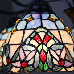 Chandelier, 5-Light with Stained Glass Shades in Dark Bronze