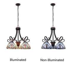 Chandelier, 5-Light with Stained Glass Shades in Dark Bronze