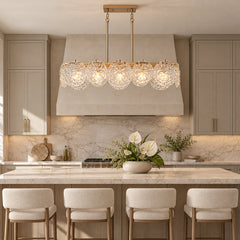 Chandelier, 5 Lights, Gold Metal with Clear Water Glass Shades