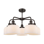 Chandelier, 5 Lights in Oil Rubbed Bronze with Matte White Glass Shades