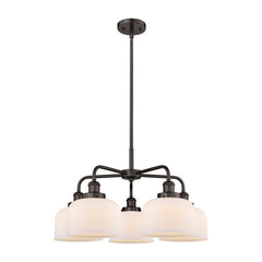 Chandelier, 5 Lights in Oil Rubbed Bronze with Matte White Glass Shades