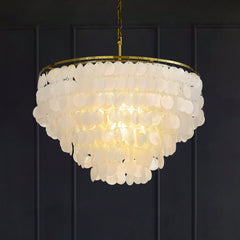 Chandelier, 5-Tier Capiz Shell Shade in White