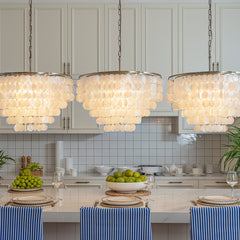 Chandelier, 5-Tier Capiz Shell Shade in White