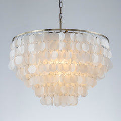 Chandelier, 5-Tier Capiz Shell Shade in White