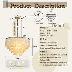 Chandelier, 5-Tier Capiz Shell Shade in White