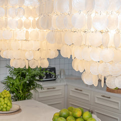 Chandelier, 5-Tier Capiz Shell Shade in White