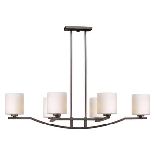 Chandelier, 6-Light Antique Bronze Steel with Satin Opal Glass Shades