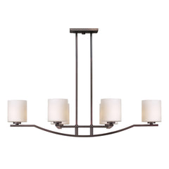 Chandelier, 6-Light Antique Bronze Steel with Satin Opal Glass Shades