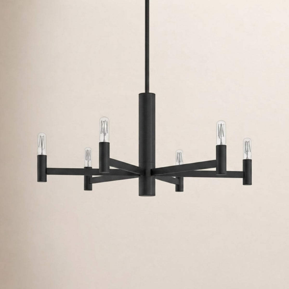 Chandelier, 6-Light Candle Style in Black Steel and Aluminum