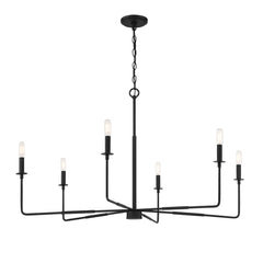 Chandelier, 6-Light Candle Style in Matte Black Steel