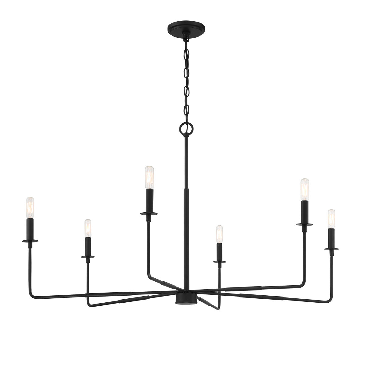 Chandelier, 6-Light Candle Style in Matte Black Steel