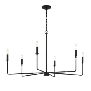 Chandelier, 6-Light Candle Style in Matte Black Steel
