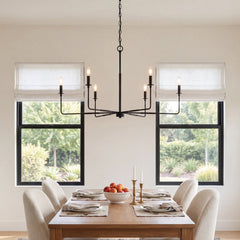 Chandelier, 6-Light Candle Style in Matte Black Steel