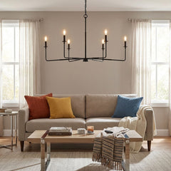 Chandelier, 6-Light Candle Style in Matte Black Steel