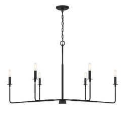 Chandelier, 6-Light Candle Style in Matte Black Steel