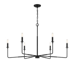 Chandelier, 6-Light Candle Style in Matte Black Steel