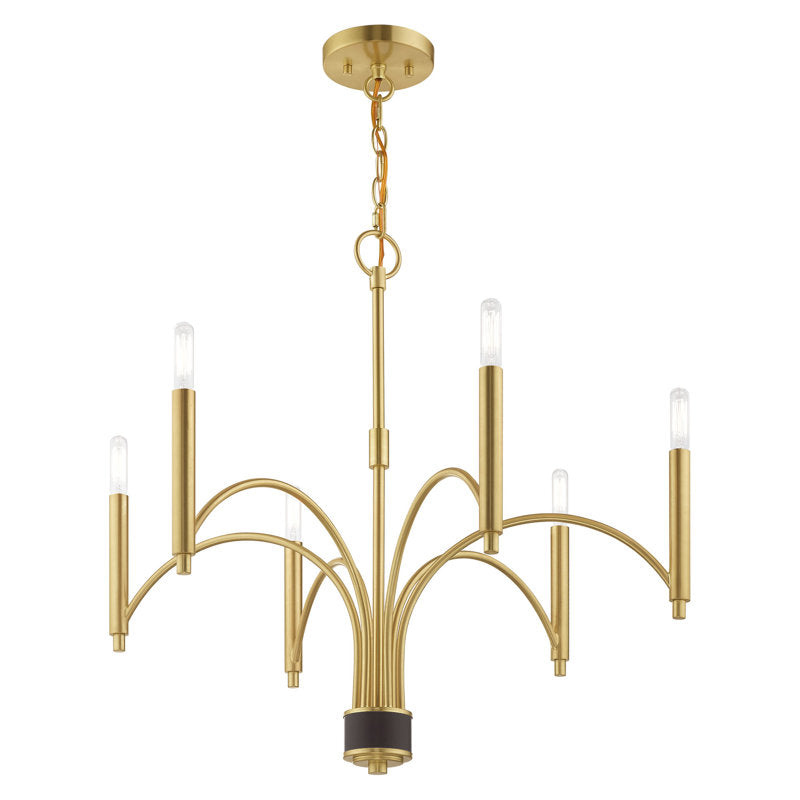 Chandelier, 6-Light Candle-Style Steel in Satin Brass