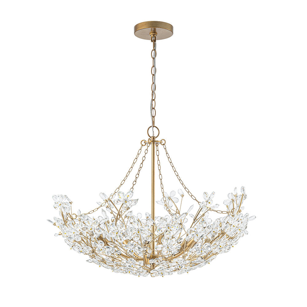 Chandelier, 6-Light Crystal Basket Design in Gold