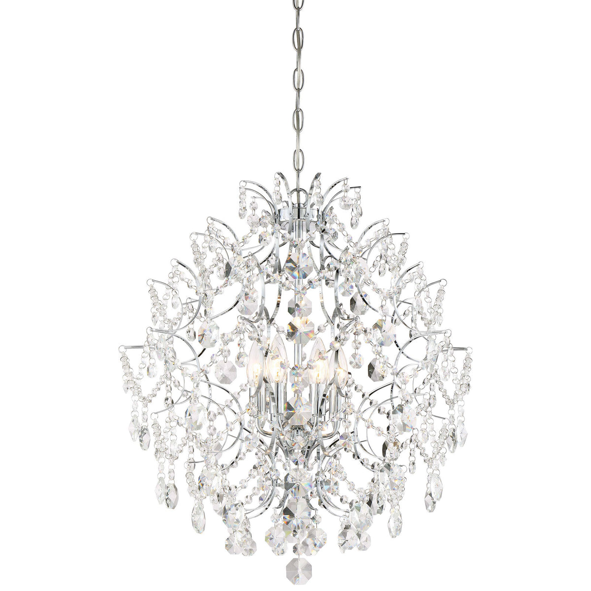 Chandelier, 6-Light Crystal Shade, Clear with Chrome Finish