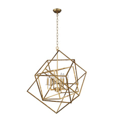 Chandelier, 6-Light Geometric Cube Frame in Gold Metal