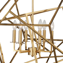Chandelier, 6-Light Geometric Cube Frame in Gold Metal