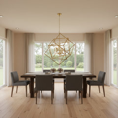 Chandelier, 6-Light Geometric Cube Frame in Gold Metal