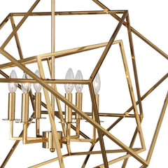 Chandelier, 6-Light Geometric Cube Frame in Gold Metal