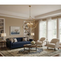 Chandelier, 6-Light Geometric Cube Frame in Gold Metal