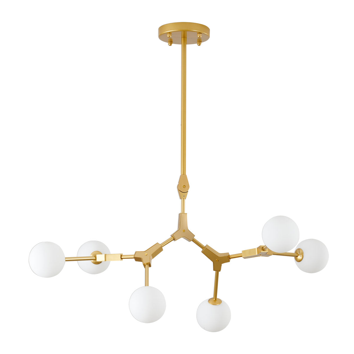 Chandelier, 6-Light Gold Metal Frame with White Glass Shades