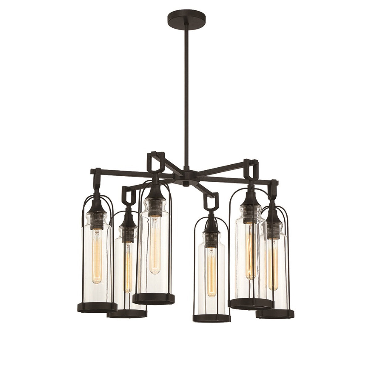 Chandelier, 6-Light, Matte Black Metal with Clear Glass Shade