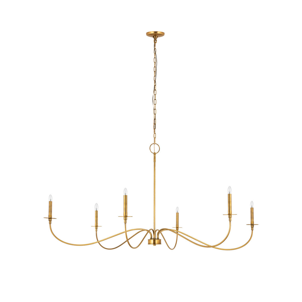 Chandelier, 6-Light Metal with Candle Sconces, Rubbed Brass