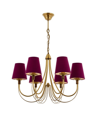 Chandelier, 6-Light, Metal with Fabric Cap in Purple and Gold