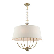 Chandelier, 6-Light Steel with Linen Blend Drum Shade in Antique Brass