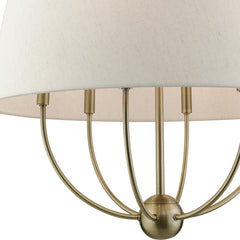 Chandelier, 6-Light Steel with Linen Blend Drum Shade in Antique Brass