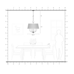 Chandelier, 6-Light Steel with Linen Blend Drum Shade in Antique Brass