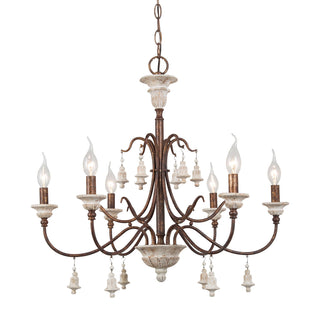 Chandelier, 6-Light, Wood and Metal with Adjustable Chain