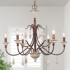 Chandelier, 6-Light, Wood and Metal with Adjustable Chain