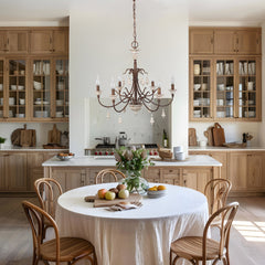 Chandelier, 6-Light, Wood and Metal with Adjustable Chain