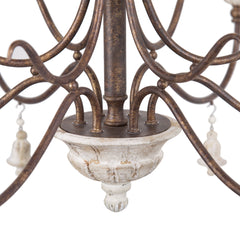 Chandelier, 6-Light, Wood and Metal with Adjustable Chain
