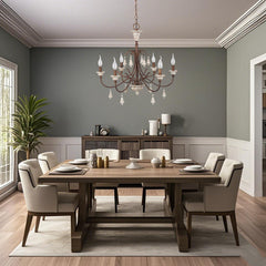Chandelier, 6-Light, Wood and Metal with Adjustable Chain