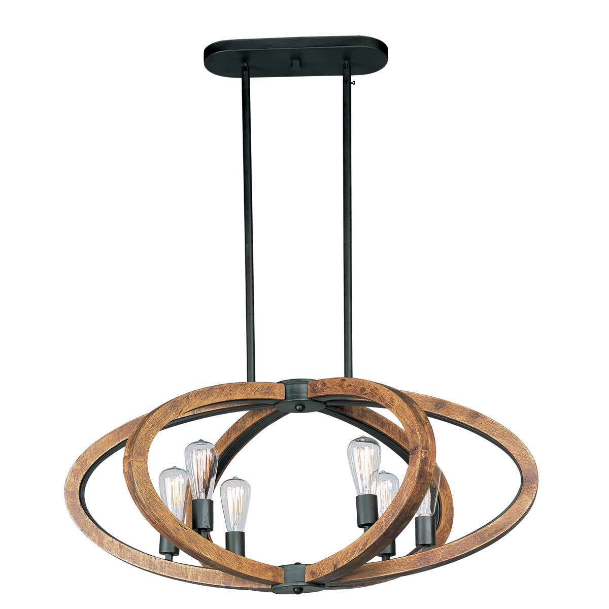 Chandelier, 6-Light, Wood and Metal with Oval Frames
