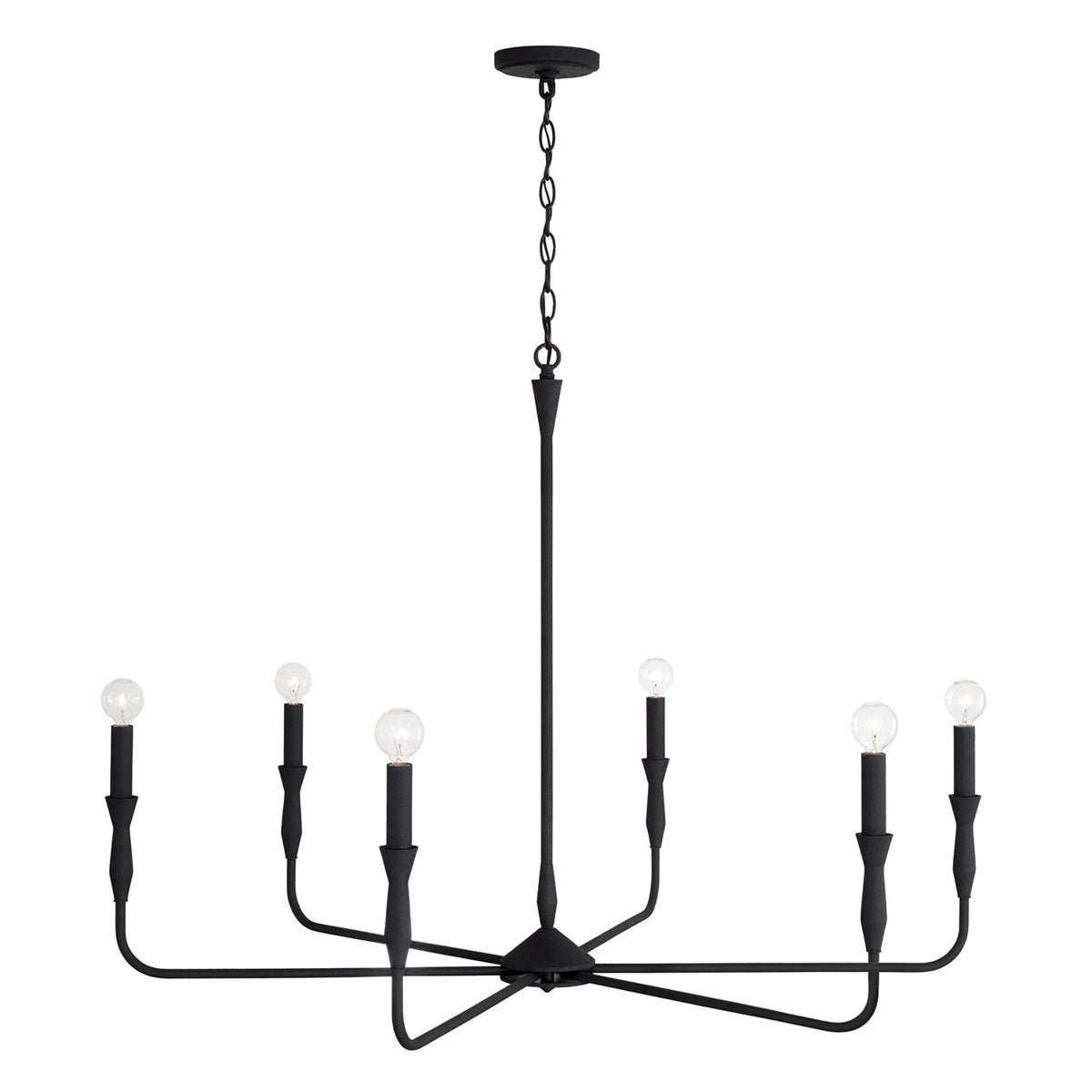 Chandelier, 6 Lights, 41 in W with White Fabric Drum Shades